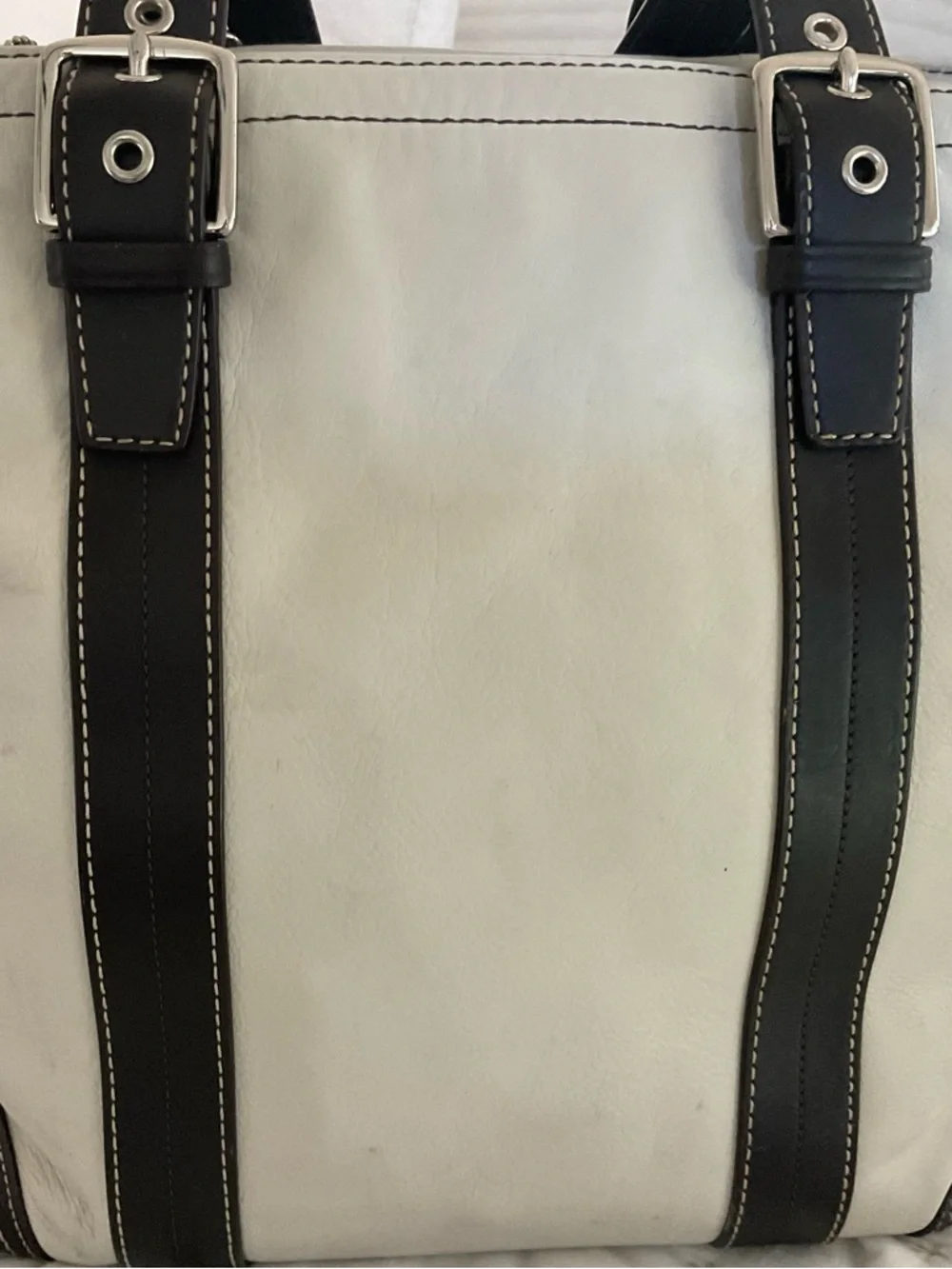 Coach White and Brown Leather Travel Tote - Picture 6 of 10